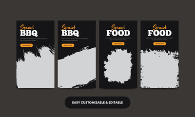 Obraz premium Delicious food barbeque social media story template bundle. Bbq social media stories bundle