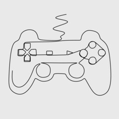 A game stick one line drawing vector illustration. Modern wireless game controller for PC. One continuous line Joystick controller. © Natvc