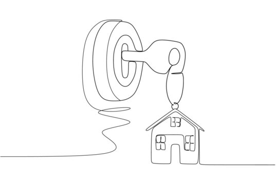 recommend clip art: Continuous one line art drawing symbol of house keys