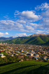 Panoramic view of the outskirts of Vanadzor at sunset, Armenia