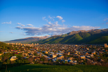 Panoramic view of the outskirts of Vanadzor at sunset, Armenia