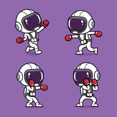 cute cartoon astronaut exercising boxing set collection