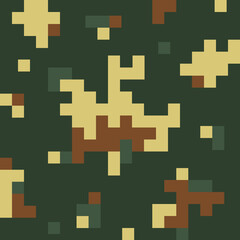 Camouflage pixel seamless pattern background Design for textile clothes fabrics Geometric vintage brave military khaki style Print for apparel greeting invitation card cover poster flyer banner ad