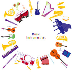 Orchestra and rock band instrument set illustration.Radiation line.