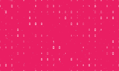 Seamless background pattern of evenly spaced white Christmas lanterns of different sizes and opacity. Vector illustration on pink background with stars