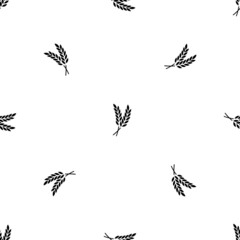 Seamless pattern of repeated black wheat symbols. Elements are evenly spaced and some are rotated. Vector illustration on white background