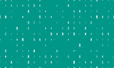 Seamless background pattern of evenly spaced white pants symbols of different sizes and opacity. Vector illustration on teal background with stars