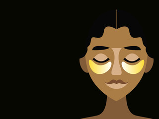 Raster graphics - a young woman with a procedure with golden patches under her eyes.  Concept - rejuvenation