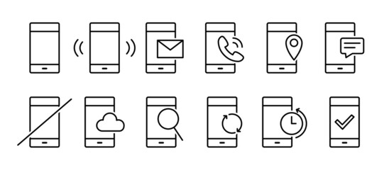 Smartphone vector icon set. Mobile phone functions icon.