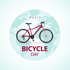 World Bicycle Day on globe background with bike and text
