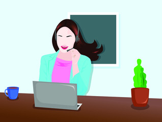 illustration in modern style with a portrait of a woman at work.