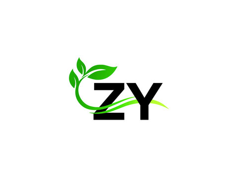 Colorful ZY Logo Icon, Letter Zy yz Green Logo Image Design With green tree and leaf