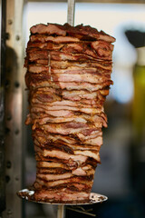 shawarma, lamb on a split. street food. Doner Kebab on a rotating spit. A street food of Turkey....