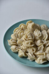 Cooked dumplings on a plate in the kitchen