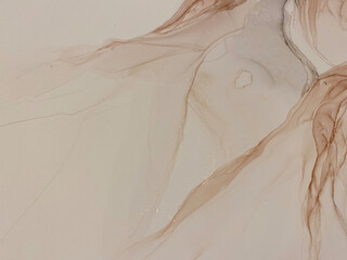 Abstract beige art with gold — pink background with brown, beautiful smudges and stains made with...