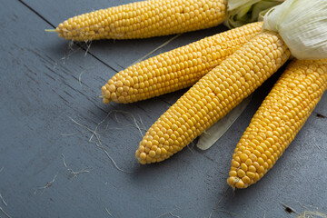 Organic sweet corn cob and copy space from above