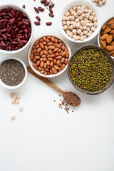 Overhead view of seeds and nuts collection for healthy cooking