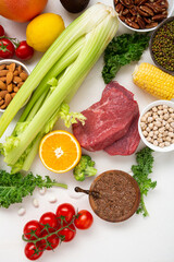 Red beef meat and celery super food protein