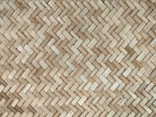 Woven pattern. Natural wood weave background. Oriental style woven material. Bamboo weaving mat.