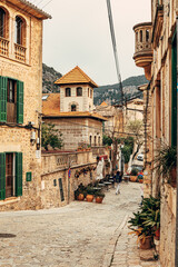 Fototapeta premium View of the ancient streets of Valldemossa. old stone houses