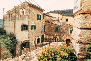 View of the ancient streets of Valldemossa. old stone houses