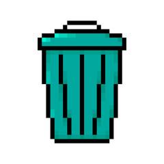 Pixel trash can icon. Bin. Color silhouette. Front side view. Vector simple flat graphic illustration. Isolated object on a white background. Isolate.