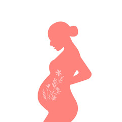 Pregnant woman holds her belly. Pregnancy resources type. Happy pregnancy. Cute vector illustration in flat style