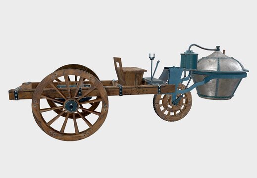 The world's first automobile, Kagnot's steam cart, left side view