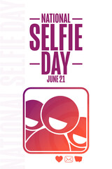 National Selfie Day. June 21. Holiday concept. Template for background, banner, card, poster with text inscription. Vector EPS10 illustration.