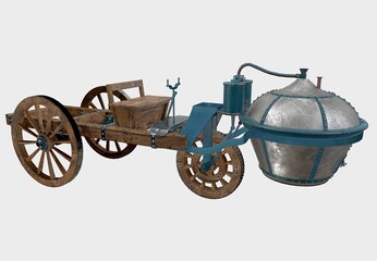 The world's first automobile, the Kagnot steam cart, side front left view