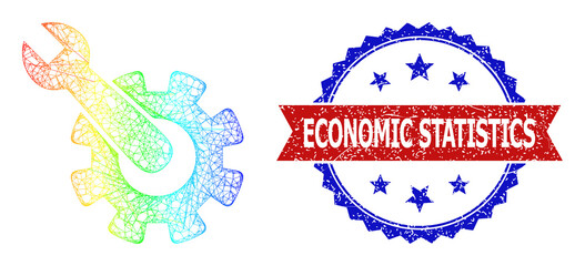 Crossing mesh machine repair frame icon with spectral gradient, and bicolor scratched Economic Statistics watermark. Red badge includes Economic Statistics tag inside blue rosette.