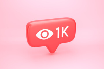 One thousand views social media notification with eye icon