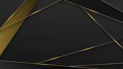 Geometric abstract background with shiny gold line in black background design