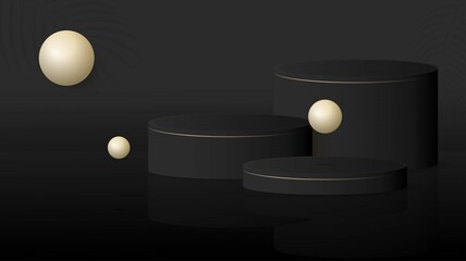 Black podium design with different level in minimalist of gold color for product advertising design