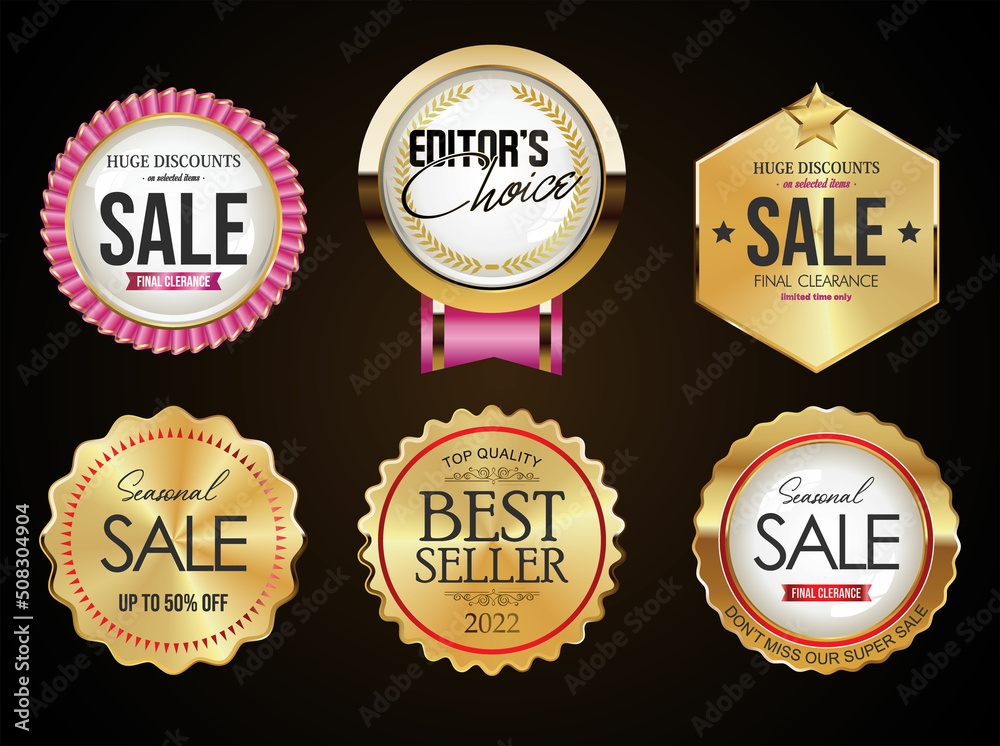 Canvas Prints collection of golden badges and labels on black background