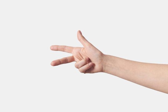 Horizontal hand counting on fingers, three.