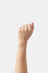Fist up, victory symbol female hand.