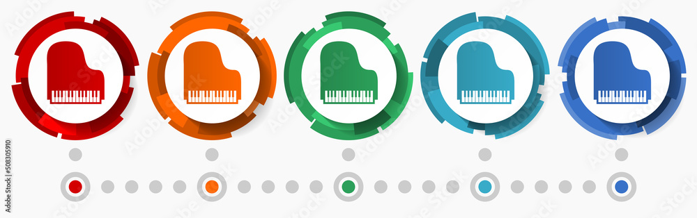 Poster Music, art concept vector icon set, modern design abstract web buttons in 5 color options, infographic template for webdesign and mobile apps