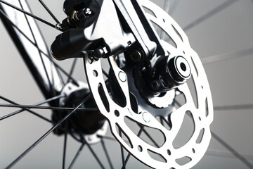 Obraz premium Bicycle brake rotor with hydraulic caliper. Brake system on a gravel bike