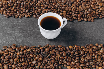 Cup of fresh made coffee served in cup