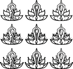 Woman in lotus yoga pose. Customized hair and flower set. Design and decor element, sticker, line art style. Highly detailed and accurate lines for print or engraving