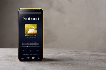 Streaming service. Listen podcast online concept, online music player app on smartphone - 508308750