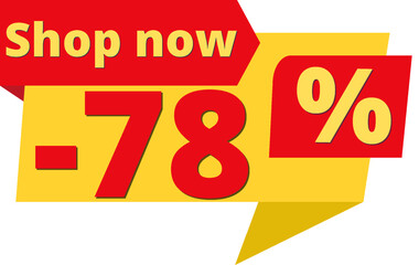 78% off, shop now (yellow speech bubble design with red discount banner) 