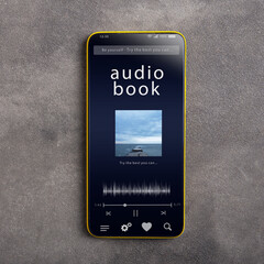 Streaming service. Listen audiobook online concept, online music player app on smartphone - 508308771
