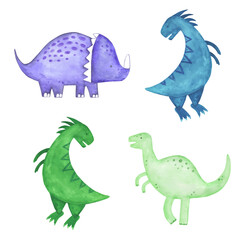 Watercolor dinosaurs. Isolated vector cliparts