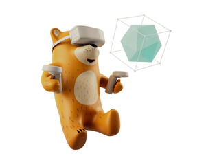 Bear with a VR ar headset. Virtual reality Augmented reality. Realistic 3d cartoon style design. 3d render illustration.  