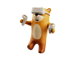 3d rendering bear with virtual reality headset VR AR XR, education kids 3d illustration 
