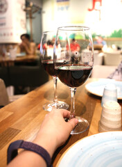 two glasses of red wine close-up 