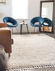 Mockup frames in contemporary nomadic home interior background in warm beige tones, 3d render