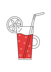 Summer icon drink, fruit  cocktail with lemon, lime in doodle style. Vector illustration.